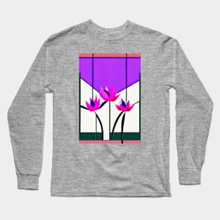 Lotus Flowers- Abstract- Stained Glass Long Sleeve T-Shirt